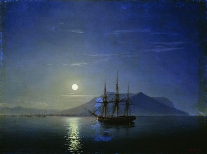 Парусник у берегов Крыма в лунную ночь, 1858