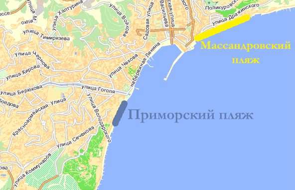Схема расположения городских пляжей Ялты